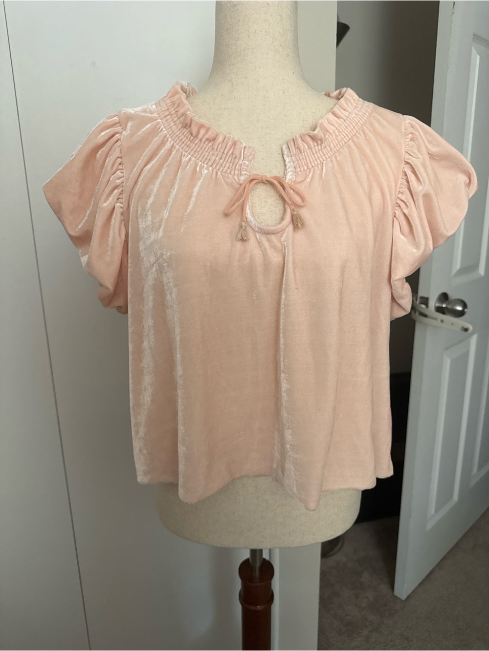 Free People Terese Velvet Smocked Top - Pink Tint / Peach Boho Blouse